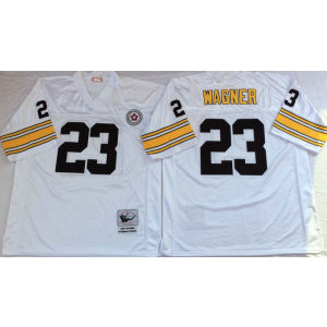 Mitchell and Ness NFL Steelers 23 Mike Wagner White Throwback Jersey