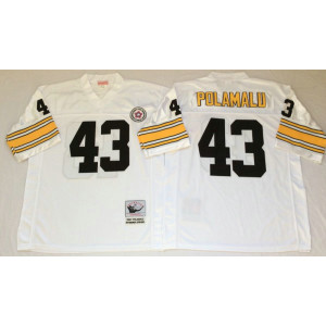 Mitchell and Ness NFL Steelers 43 Troy Polamalu White Throwback Jersey