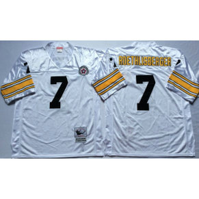 Mitchell and Ness NFL Steelers 7 Ben Roethlisberger White Throwback Jersey