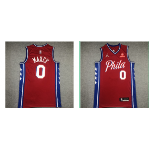 NBA 76ers 0 Tyrese Maxey Red Nike 75th Anniversary Men Jersey