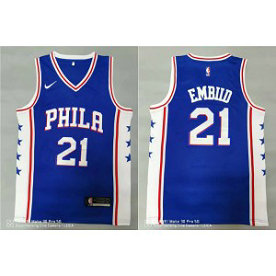 NBA 76ers 21 Joel Embiid Blue Men Jersey