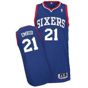NBA 76ers 21 Joel Embiid Blue Revolution 30 Men Jersey