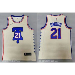 NBA 76ers 21 Joel Embiid Cream Earned Men Jersey