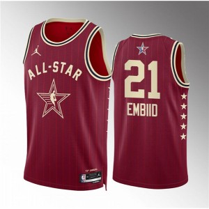 NBA 76ers 21 Joel Embiid Crimson 2024 All Star Jordan Men Jersey