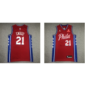 NBA 76ers 21 Joel Embiid Red Jordan 75th Anniversary Men Jersey