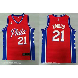 NBA 76ers 21 Joel Embiid Red Jordan Men Jersey