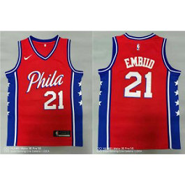 NBA 76ers 21 Joel Embiid Red Nike Men Jersey
