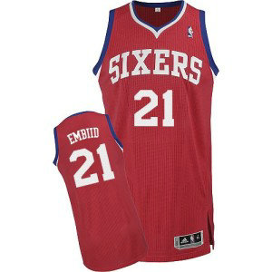 NBA 76ers 21 Joel Embiid Red Revolution 30 Men Jersey