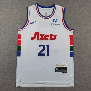NBA 76ers 21 Joel Embiid White 2024 New City Nike Men Jersey