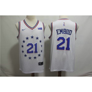 NBA 76ers 21 Joel Embiid White Earned Edition Nike Men Jersey