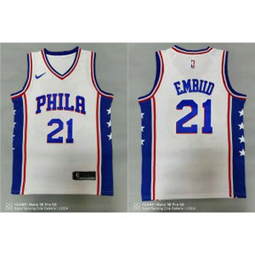 NBA 76ers 21 Joel Embiid White Men Jersey