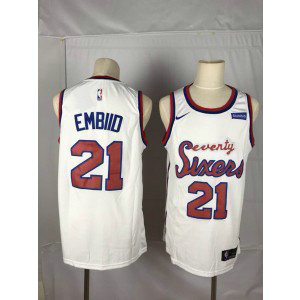 NBA 76ers 21 Joel Embiid White Nike Throwback Number Men Jersey