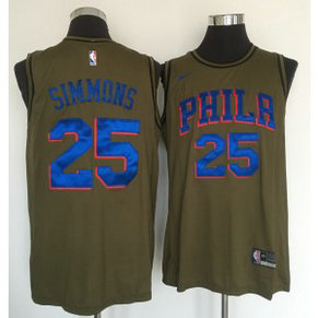 NBA 76ers 25 Ben Simmons Olive Nike Swingman Men Jersey