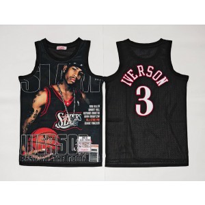 NBA 76ers 3 Allen Iverson Black Hardwood Classics Men Jersey
