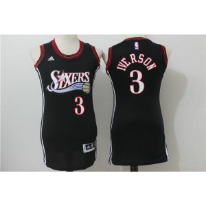 NBA 76ers 3 Allen Iverson Black Print Dress Women Jersey 1
