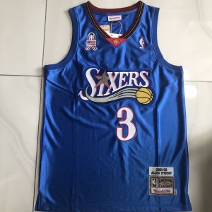 NBA 76ers 3 Allen Iverson Blue Hardwood Classics Men Jersey