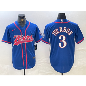 NBA 76ers 3 Allen Iverson Blue Vapor Baseball Limited Men Jersey