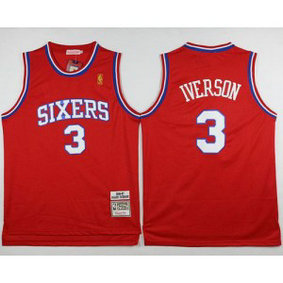 NBA 76ers 3 Allen Iverson Red Men Jersey
