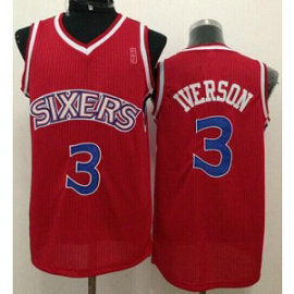 NBA 76ers 3 Allen Iverson Red New Throwback Men Jersey