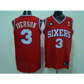 NBA 76ers 3 Allen Iverson Red Reebok 10TH Throwback Men Jersey