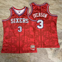 NBA 76ers 3 Allen Iverson Red Throwback Men Jersey