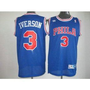 NBA 76ers 3 Allen Iverson Throwback Blue Men Jersey
