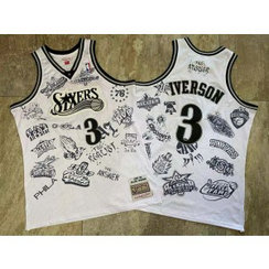 NBA 76ers 3 Allen Iverson Throwback White Men Jersey