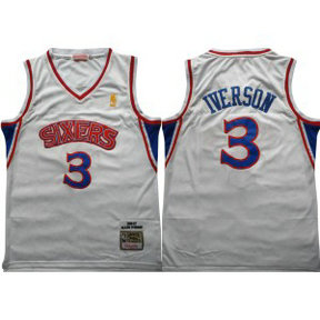 NBA 76ers 3 Allen Iverson White 1996-97 Hardwood Classics Mesh Men Jersey