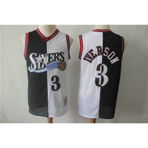 NBA 76ers 3 Allen Iverson White Black Split Hardwood Classics Men Jersey