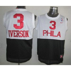 NBA 76ers 3 Allen Iverson White Black Throwback Men Jersey