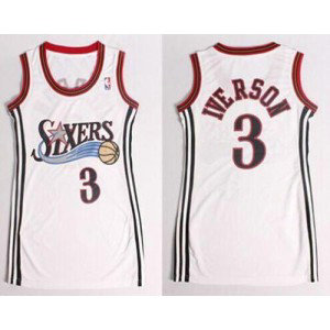 NBA 76ers 3 Allen Iverson White Print Dress Women Jersey
