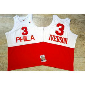 NBA 76ers 3 Allen Iverson White Red 2003-04 Hardwood Classics Men Jersey
