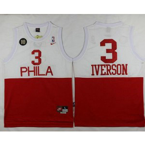 NBA 76ers 3 Allen Iverson White Red Nike Throwback 10th Men Jersey