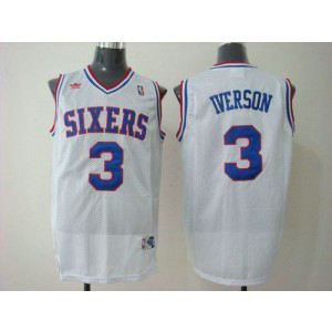 NBA 76ers 3 Allen Iverson White Throwback Men Jersey 2