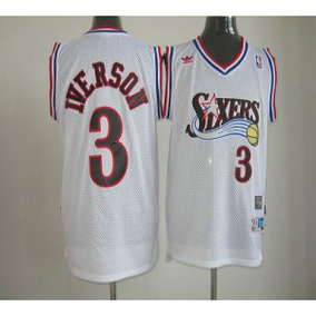 NBA 76ers 3 Allen Iverson White Throwback Men Jersey 3