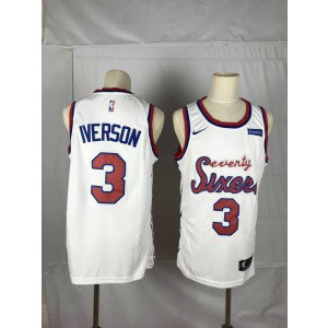 NBA 76ers 3 Allen Iverson White Throwback Number Men Jersey