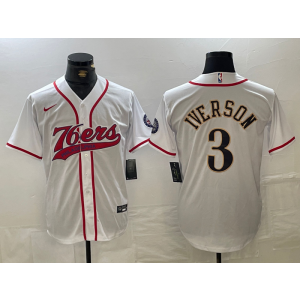 NBA 76ers 3 Allen Iverson White Vapor Baseball Limited Men Jersey