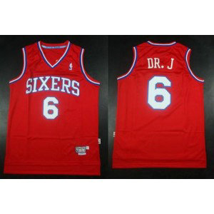 NBA 76ers 6 Julius Erving Red Throwback DR. J Men Jersey