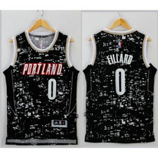 NBA Blazers 0 Damian Lillard Black City Light Men Jersey