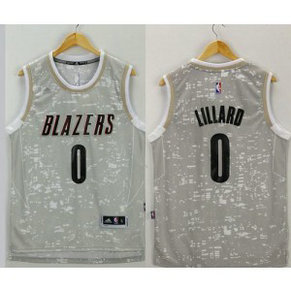 NBA Blazers 0 Damian Lillard Grey City Light Men Jersey
