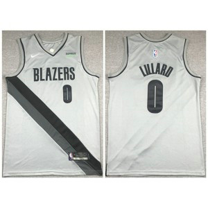 NBA Blazers 0 Damian Lillard Grey Nike Men Jersey