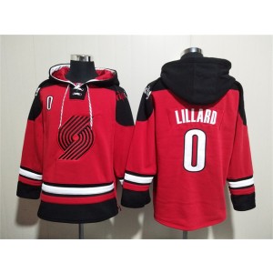 NBA Blazers 0 Damian Lillard Red Lace-Up Pullover Hoodie
