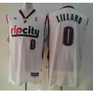 NBA Blazers 0 Damian Lillard White Throwback Men Jersey