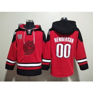NBA Blazers 00 Scoot Henderson Red Lace-Up Pullover Hoodie