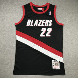 NBA Blazers 22 Clyde Drexler Black Hardwood Classics Men Jersey