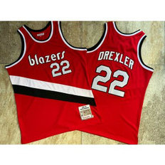 NBA Blazers 22 Clyde Drexler Red 1983-84 Hardwood Classics Men Jersey