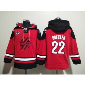NBA Blazers 22 Clyde Drexler Red Lace-Up Pullover Hoodie