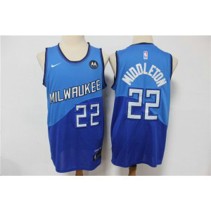 NBA Bucks 22 Khris Middleton Blue City Edition Men Jersey