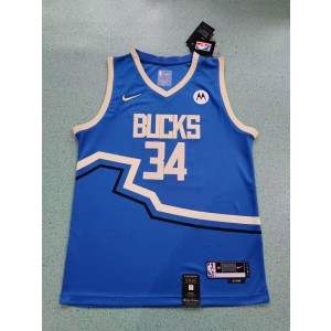 NBA Bucks 34 Antetokounmpo Blue 2024 New City Nike Men Jersey