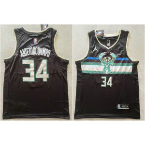 NBA Bucks 34 Giannis Antetokounmpo Black Jordan Men Jersey